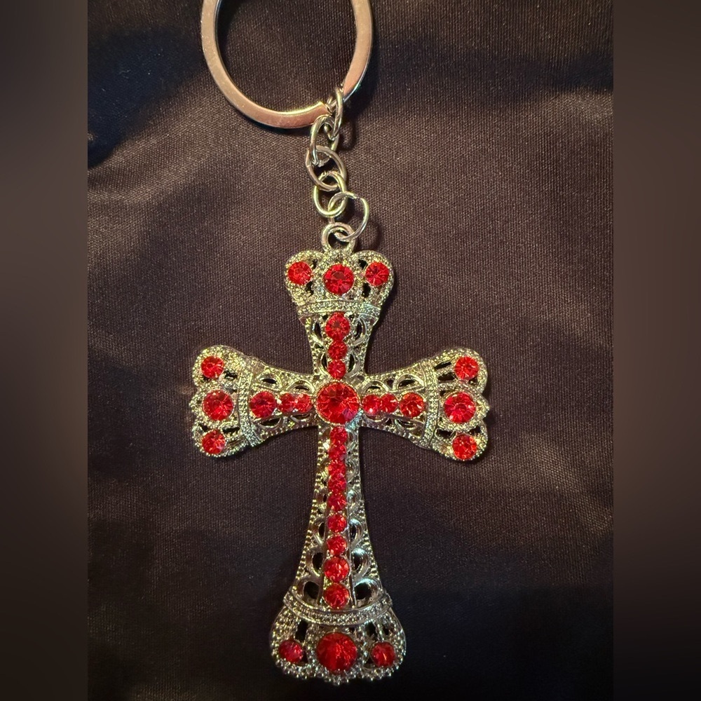 Red Gemstone Cross Keychain